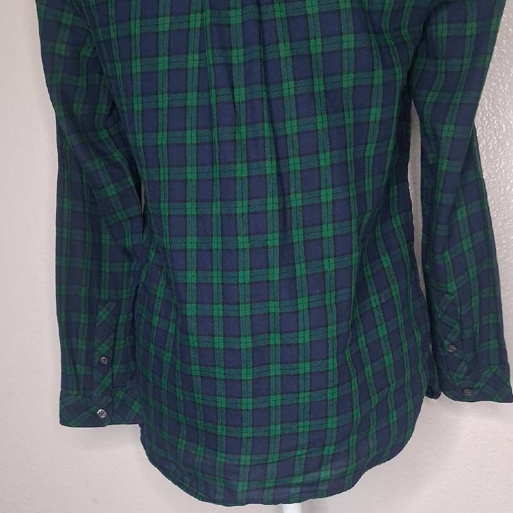 Talbots Women's Shirt Green Blue Plaid Popover Tunic Long Slv Henley PP (0-2) - Picture 12 of 16